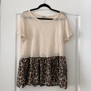 Cream and leaped print peplum shirt